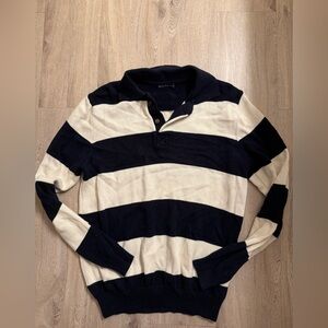Brandy Melville Navy and Cream Polo Top